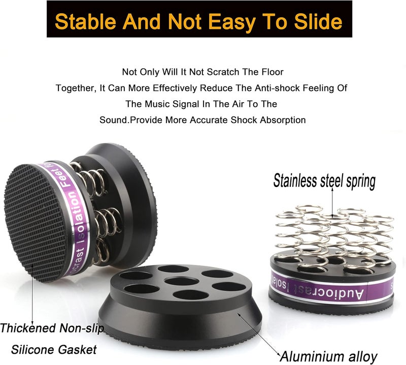 Tertullus 4pcs Spring Speaker Feet Isolation Foot 43mm×38.5mm Stand HiFi Aluminum Shock Absorber Isolation Pads Turntable Dac Feet Pad(Black) - Image 5